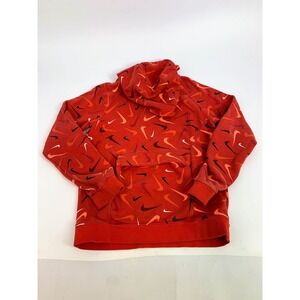 Nike Kids All Over Swoosh Print Hoodie Red Pullover‎ Hooded Sweatshirt Size L